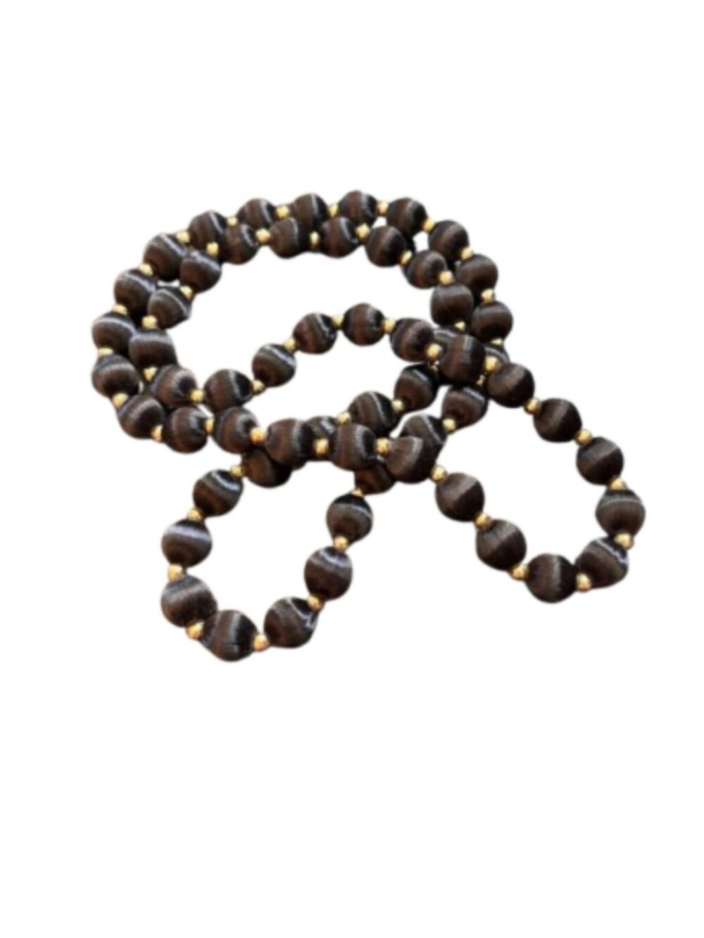 Handcrafted Black Silk Beaded Necklace with Gold Accents